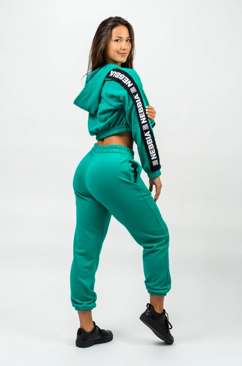 Bluza damska Nebbia ICONIC Cropped Zip-Up Hoodie green