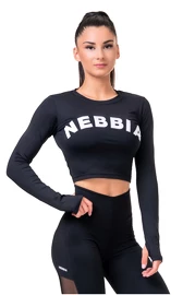 Czarny krótki top Nebbia Sporty Hero z długimi rękawami