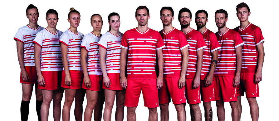 Duńska drużyna badmintona w strojach Victor