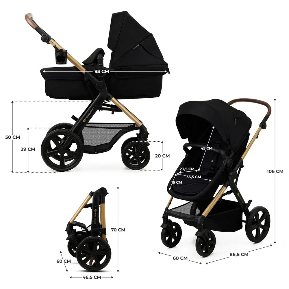 Wózek miejski Kinderkraft Moov 2 3in1 Pure Black Eva Wheels